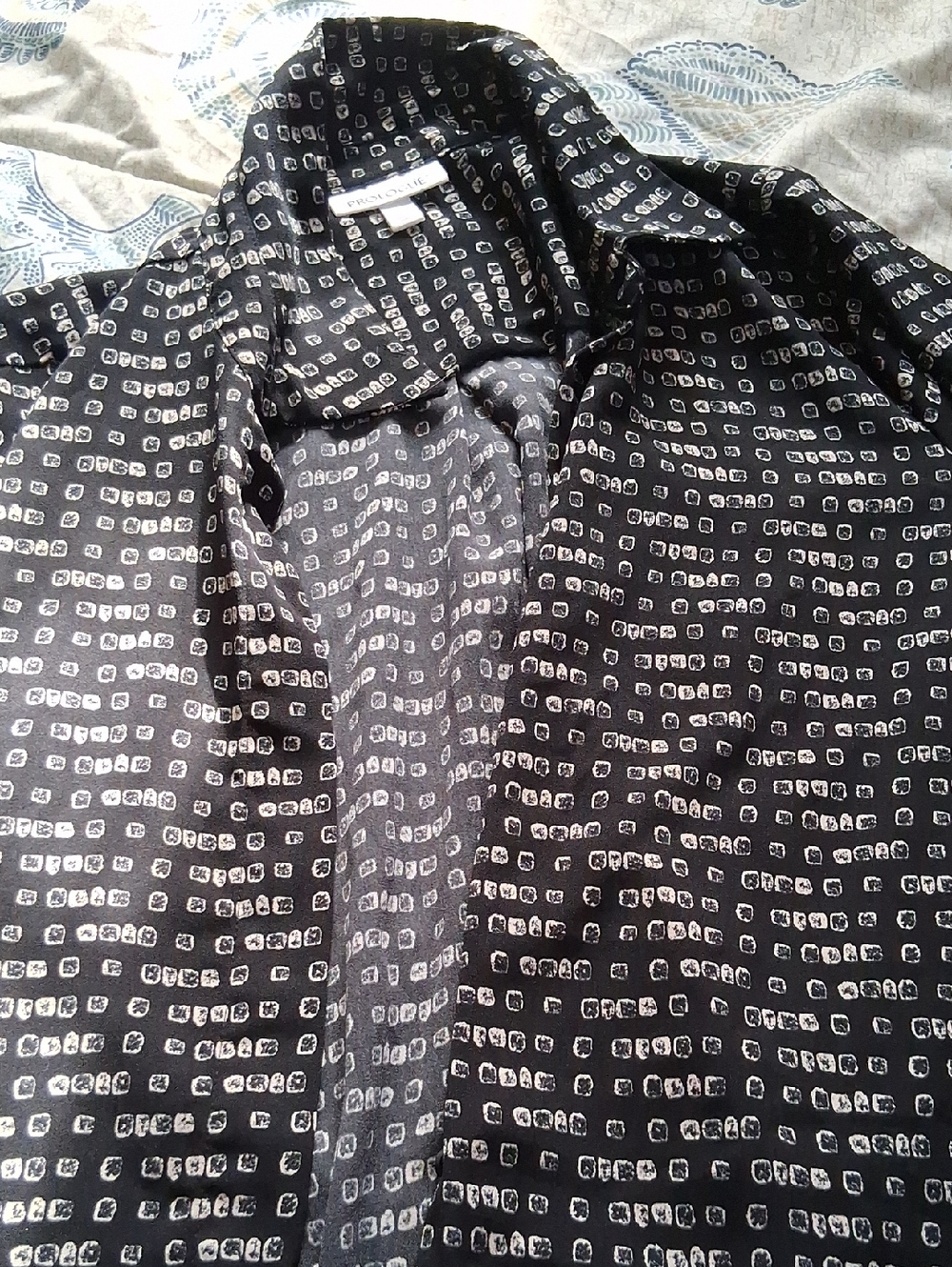 Prologue Black Button-Down Shirt with White Dot Grid